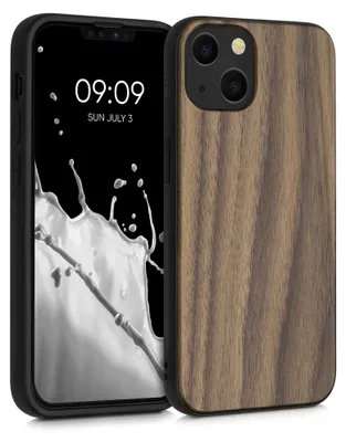 Produktbild von kwmobile Handyhülle für Apple iPhone 13 Hülle Holz - Case mit TPU Bumper - Stoßfestes Hardcase - Schutzhülle Cover in Dunkelbraun