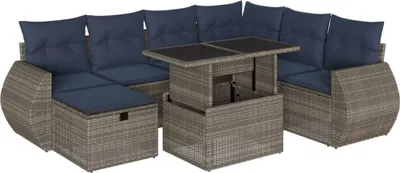 Image de Ensemble de canapé de jardin 8 pcs avec coussins gris résine tressée