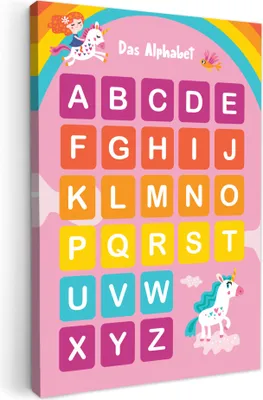 Produktbild von MuchoWow® - Leinwandbilder - Pädagogisch - Alphabet lernen - Rosa - Einhorn - Buchstaben, Wandbild, Wanddeko Bilder Wohnzimmer, 80x120 cm