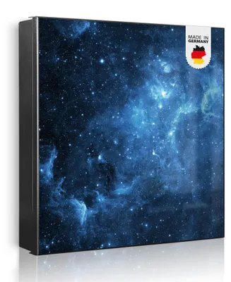 Produktbild von banjado Schlüsselkasten aus Metall, 30x30cm groß mit 32 Haken, als Magnettafel nutzbar, Korpus schwarz, Anschlag rechts, Universum [SKG1 10437]