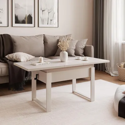 Image de Idohome - Table basse extensible TIVOR 120-157 cm avec piètement métallique moderne, couleur : cachemire, piètement : cachemire