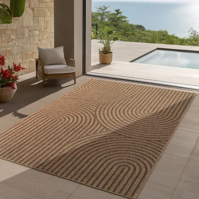 Image de Teppium Tapis Extérieur 280x370 cm XXL Résistant aux Intempéries Facile d’Entretien Aspect Jute Naturel Design Scandinave Boho pour Salon Terrasse Balcon