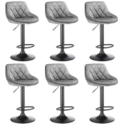 Produktbild von 6er Set Barhocker aus Samt höhenverstellbar 360° drehbar Bistrohocker Barstuhl hellgrau