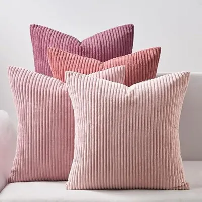 Produktbild von Kissenbezug rosa 45x45 4er Set Kordsamt Kissenbezüge Kissenhülle Dekokissenbezug sofakissen dekokissen deko, Gestreift, für Sofa Schlafzimmer Wohnzimmer Balkon Kinder flauschig Farbverlauf