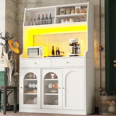 Produktbild von Küchenbuffet mit 2 Schubladen und LED-Beleuchtung, Weiß