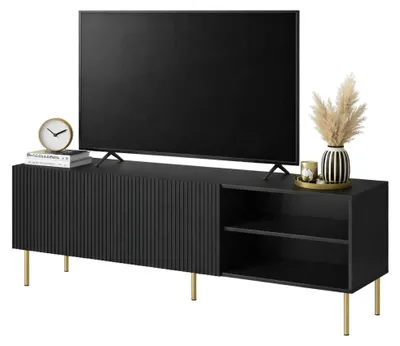 Image de Magnano - Meuble TV, 150x42x52h cm Noir, 3 Étagères