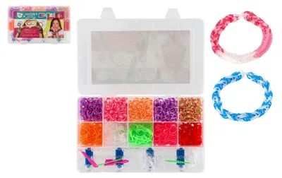Produktbild von Kreativset „Gestalte dein eigenes Armband“ – Strickrahmen und 2400 Gummibänder in einer Kartonschachtel (28 x 17 x 6 cm)