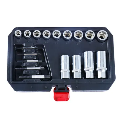 Produktbild von Schrauben- & Bolzen-Extraktor Steckschlüssel-Set, 3/8" + 1/2" + M3–M18, aus Chrom-Vanadium-Stahl, für Auto & Heimwerker