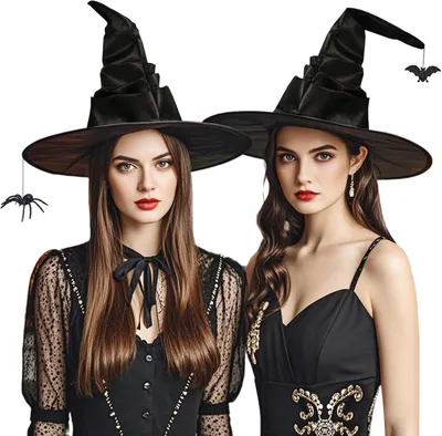 Obrázek produktu pro Čarodějnická čepice, černá, 2 kusy, široký lem, kostým na Halloween