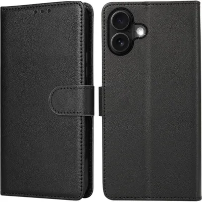 Image de Coque de protection rabattable en cuir pour iPhone 17, avec porte-cartes, fermeture magnétique, fonction support et protection contre les chocs, de couleur noire