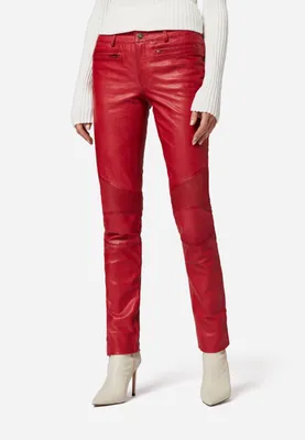Immagine prodotto di Pantaloni Ricano da donna in pelle jeans DONNA in nappa di capra morbida come il burro - rosso / M
