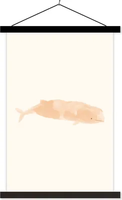 Produktbild von MuchoWow® Textilposter Wal - Pastell - Rosa 60x90 cm mit schwarzem Rahmen - Poster Wohnzimmer