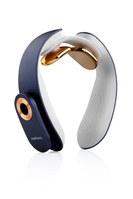 Obrázok produktu pre Masážny prístroj na krk Medivon Ultra EMS, elektrosvalová stimulácia, 3D nastavenie, 4 režimy, diaľkové ovládanie, vyhrievanie, časovač, biela/modrá