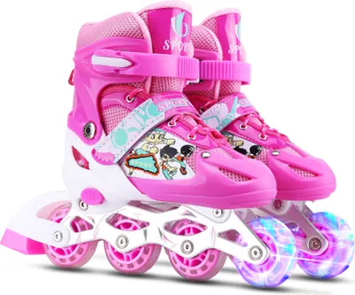 Produktbild von Verstellbare Inline-Skates fuer Kinder, beleuchtetes Rollschuh-Set mit Helm, Schutzausruestung, Barrikadenschluessel fuer Jungen, Maedchen, Anfaenger, drinnen und draussen