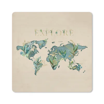 Produktbild von MuchoWow® Mauspad Mousepad Weltkarte - Retro - Zitat 20x20 cm - Mousepads - Maus Mat - Pad - Mausunterlage - Desk Mat - Bureauartikeln