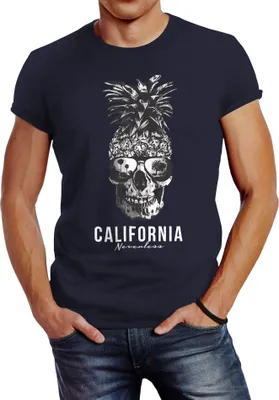 Produktbild von Cooles Herren T-Shirt Pineapple Skull Sonnenbrille Ananas Totenkopf Slim Fit Neverless® navy 4XL