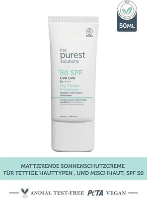 Produktbild von The Purest Solutions Dry-Touch (Mattierende & fettregulierende Feuchtigkeitscreme SPF 50+) - Kombiniert mit Hamamelis & Heidelbeere - Fettige Haut