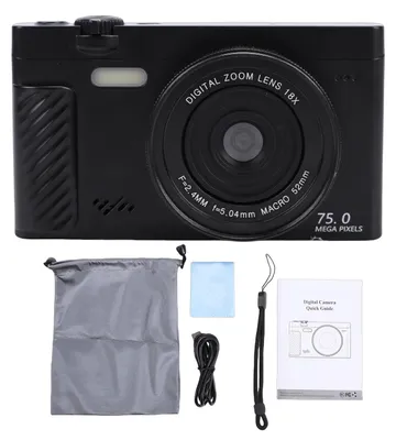 Produktbild von Digitalkamera 4K 75MP 18X Zoom WiFi spiegellos mit 3,0-Zoll-Flip-Screen-APP-Verschönerungsfunktion für Reisen, Querformat, Porträt, Schwarz