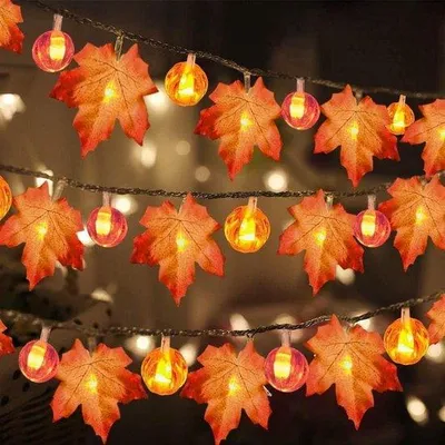 Produktbild von Herbstlichtketting mit 40 LED-Lichtern - 6 m lang - Esdoornblätter - Halloween- und Herbstdeko