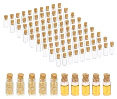 Obrázek produktu pro Solidchoice – 100 kusů mini skleněných lahviček s korkovými zátkami – 1 ml, prázdné lahvičky pro DIY projekty a kreativní činnosti