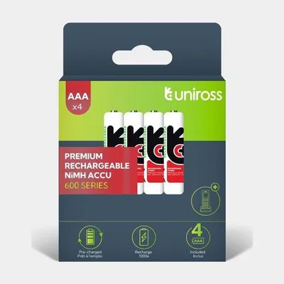 Productafbeelding van Uniross NiMH Hybrio AAA/HR03 oplaadbare batterijen 1,2V 600mAh - 4 stuks