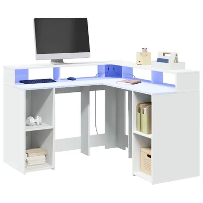 Image de Maison Exclusive - Bureau avec lumières LED blanc 130x130x91 cm bois d'ingénierie