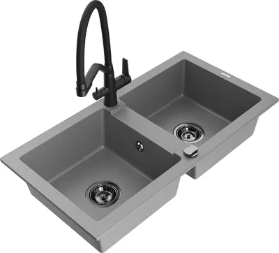 Produktbild von Mexen Mario Granit 2-Becken-Spüle mit Armatur, Grau