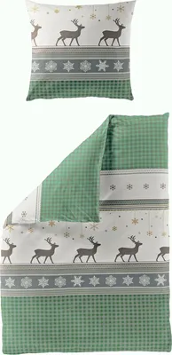 Produktbild von JACK by Bierbaum Biber Bettwäsche 2 tlg. 135x200cm Rentier Hirsch Karo Grün