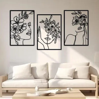 Produktbild von Metallische Wandkunst Schwarz minimalistisch für Wohnzimmer und Schlafzimmer