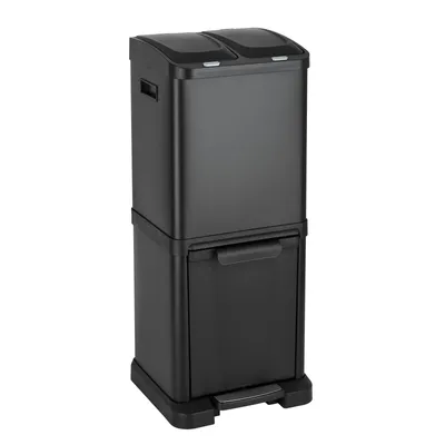 Produktbild von SVITA Mülleimer Treteimer Abfalleimer Mülltrennung mit Schubfächern (32 Liter 2x8L + 16L) Pulverbeschichteter Stahl Schwarz