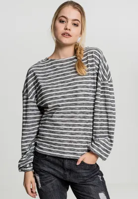 Produktbild von Urban Classics Damen Pullover Ladies Oversize Stripe Pullover Black/White-XS