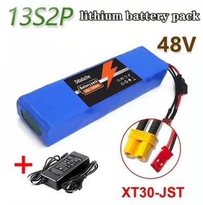 Produktbild von 48V 100Ah Lithium‑Ionen Akkupack - 13S2P - XT30 + JST Stecker - Inkl. 54,6V Ladegerät - Für E‑Bike/E‑Scooter - 238×48×68 mm