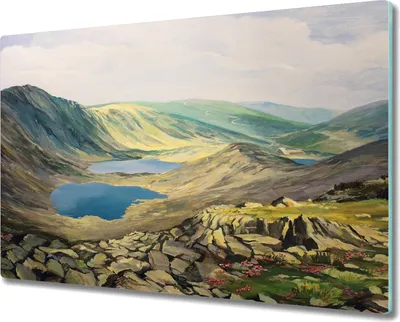 Produktbild von Coloray Schneidebrett Herdabdeckplatte 80x52 cm Kochplattenabdeckung Küchenbrett Hackbrett - See Landschaft Berge