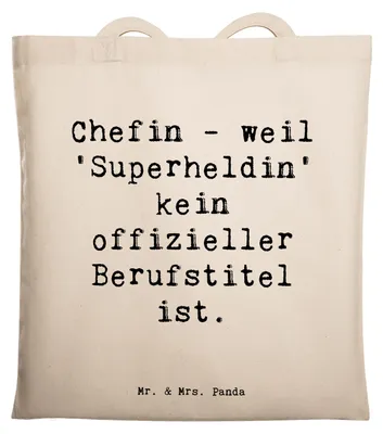 Produktbild von Mr. & Mrs. Panda Schultasche Spruch Chefin Superheldin - Transparent - Geschenk, Berufspassion, Berufsprodukte, Tasche, Beutel, Beruf, Motivation, Baumwollbeutel, Bossin