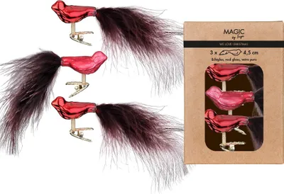 Produktbild von Christbaumschmuck Vögel auf Clip 4,5cm Glas 3er Set - Chianti