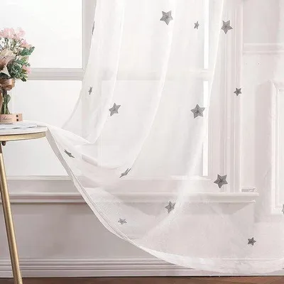 Obrázek produktu pro Průsvitné záclony s výšivkou - sada 2 kusů - rozměry 245 x 140 cm, vhodné do obývacího pokoje, ložnice a dětského pokoje