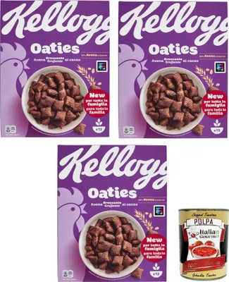 Produktbild von Kellogg's Oaties Avena Croccante al cacao Oaties Knusprige Haferflocken mit Kakao 3x360g+ Italian Gourmet polpa 400g