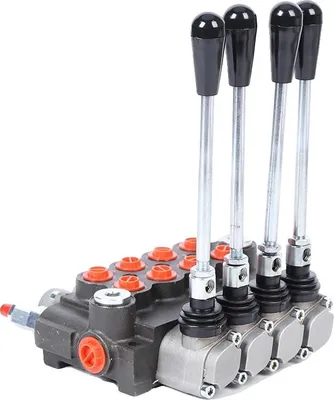 Obrázok produktu pre Hydraulický ručný ovládací ventil, 4-cestný, nastaviteľný poistný ventil, čierny