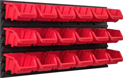 Produktbild von Lagersystem Werkstattregal | 78 x 39 cm | 18 stck. Box | Wandregal mit Stapelboxen - Wandplatten Extra Starke Schüttenregal Warkzeuglochwand Lagerregal Garage Regal