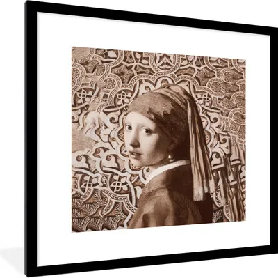 Produktbild von MuchoWow® Gerahmtes Poster Das Mädchen mit dem Perlenohrring - Vermeer - Braun 40x40 cm - Poster mit Schwarzem Bilderrahmen Wandposter Rahmen Foto Bilder - Poster - Plakat im Rahmen