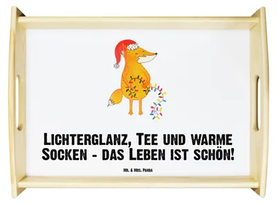 Produktbild von Mr. & Mrs. Panda Tablett Fuchs Weihnachten - Weiß - Geschenk, Holztablett, Deko, Servier, Weihnachtsmann, Winter, Weihnachtszeit, Heiligabend, Nikolaus, für bett