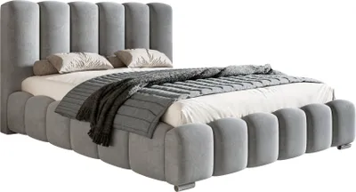 Obrázek produktu pro Čalouněná postel 200x200 Pearl s úložným prostorem – manželská postel, ložnice, kovový rošt – sametová látka světle šedá