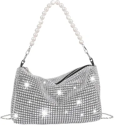 Produktbild von Silberne Glitter-Clutch mit Kette für Damen