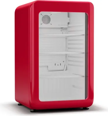 Obrázok produktu pre Klarstein Audrey Evo chladnička na nápoje so sklenenými dverami - 113 l, retro dizajn, dvojité sklo dverí, LED osvetlenie, 0-10 °C, , nastaviteľné nožičky, červená