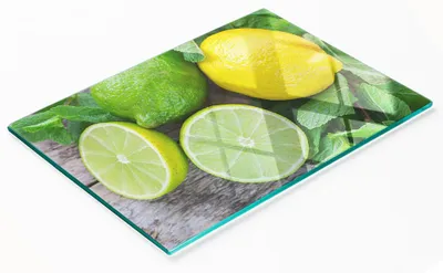 Produktbild von Nachbildungatives Küchenschneidebrett aus Glas, Limette und Zitrone, 80 x 52 cm