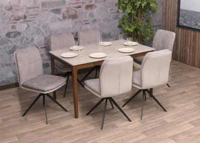 Obrázok produktu pre sada 6 stoličiek do jedálne HWC-M68, kuchynská stolička kreslo, otočná automatická poloha, kov látka/textil ~ sivá