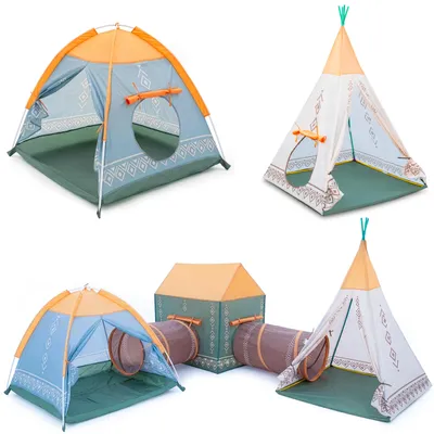 Image de Tente de jeu COIL pour enfants, 5 pièces avec tunnel – tipi, igloo et maisonnette – ensemble de tentes de jeu d'intérieur et d'extérieur pour les enfants à partir de 3 ans - Maisonnette de jeu pop-up pour enfants