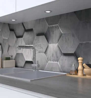 Produktbild von Küchenrückwand selbstklebend Abstrakte Sechsecke 3D Spritzschutz Folie 280 x 60cm