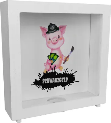 Produktbild von Schwarzgeld Rahmen Spardose aus Holz mit Schweinchen Motiv