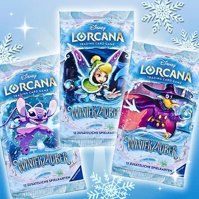 Productafbeelding van 3x Disney Lorcana Wintertij Booster (Duits) – 3 boosterpakketten, elk met 12 kaarten, inclusief een foliekaart, verzamelkaartspel + Heartforcards verzendbescherming